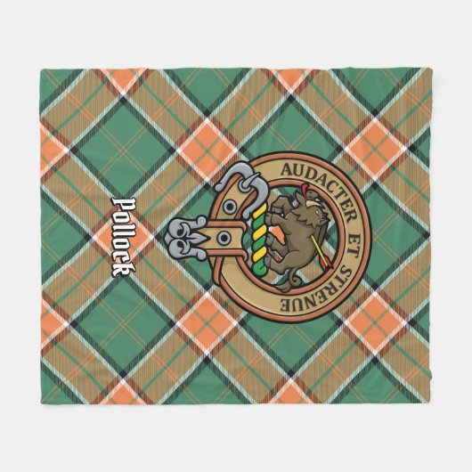 Clan Pollock Crest over Tartan Fleece Deken (Voorkant (Horizontaal))