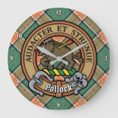 Clan Pollock Crest over Tartan Grote Klok (Voorkant)