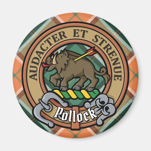 Clan Pollock Crest over Tartan Magneet (Voorkant)