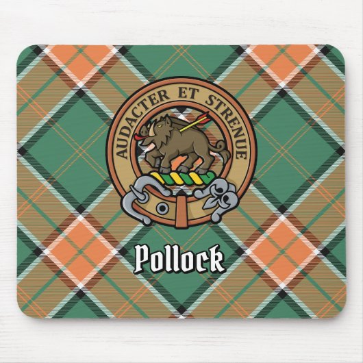 Clan Pollock Crest over Tartan Muismat (Voorkant)