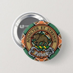 Clan Pollock Crest over Tartan Ronde Button 5,7 Cm