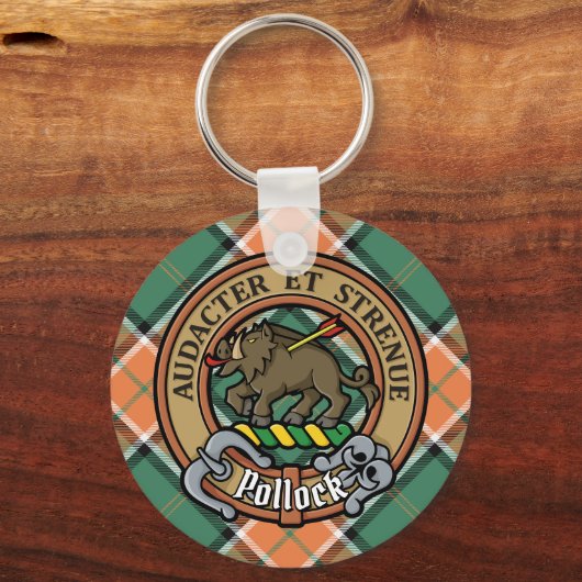 Clan Pollock Crest over Tartan Sleutelhanger (Voorkant)