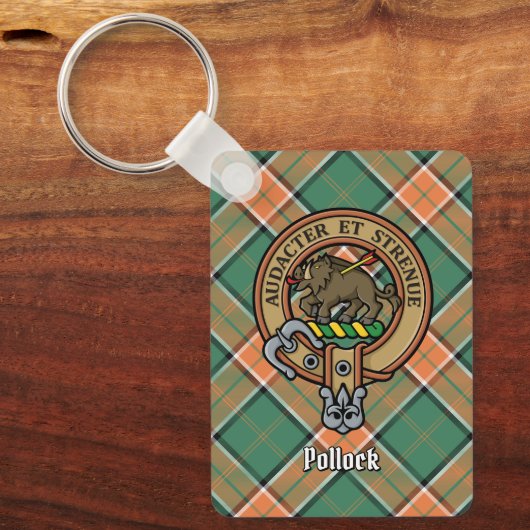 Clan Pollock Crest over Tartan Sleutelhanger (Voorkant)