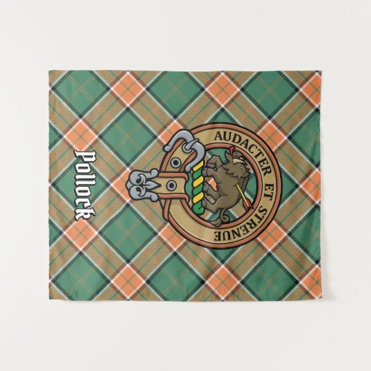 Clan Pollock Crest over Tartan Wandkleed (Voorkant (horizontaal))