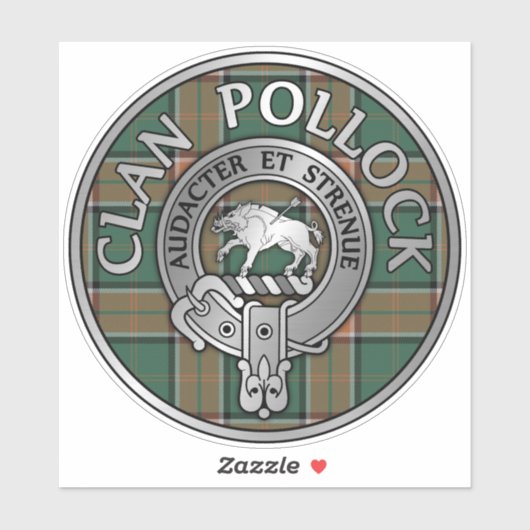 Clan Pollock Crest & Tartan Sticker (Vel)