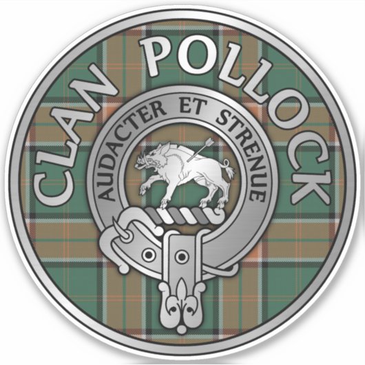 Clan Pollock Crest & Tartan Sticker (Voorkant)