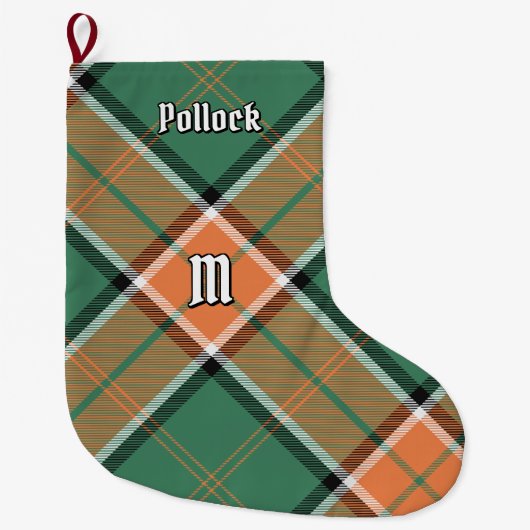Clan Pollock Tartan Kerstmis stoppen Grote Kerstsok (Voorkant)