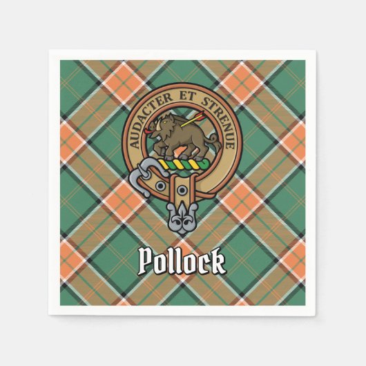 Clan Pollock Wapen boven Tartan Servet (Voorkant)