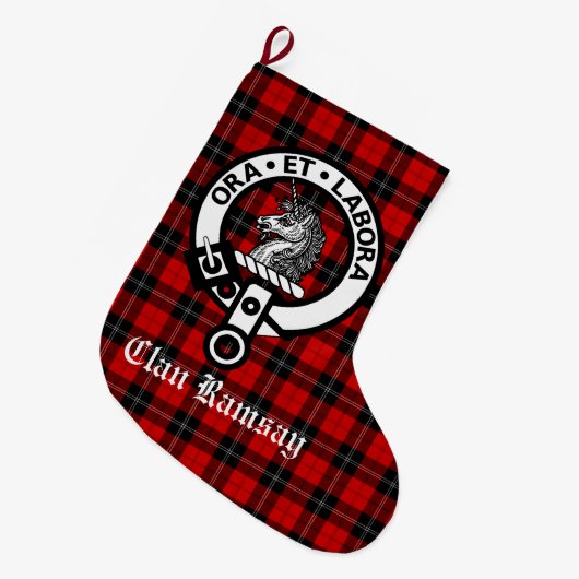 Clan Ramsay Crest Badge & Tartan Grote Kerstsok (Voorkant (Hangend))