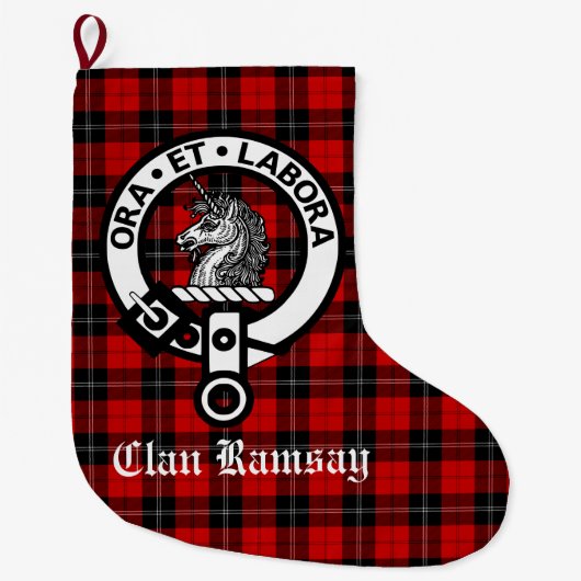 Clan Ramsay Crest Badge & Tartan Grote Kerstsok (Voorkant)