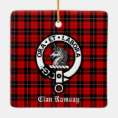 Clan Ramsay Crest Badge & Tartan Op maat gemaakt Keramisch Ornament (Achterkant)