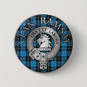 Clan Ramsay Crest & Hunting Tartan Knot Ronde Button 5,7 Cm (Voorkant)