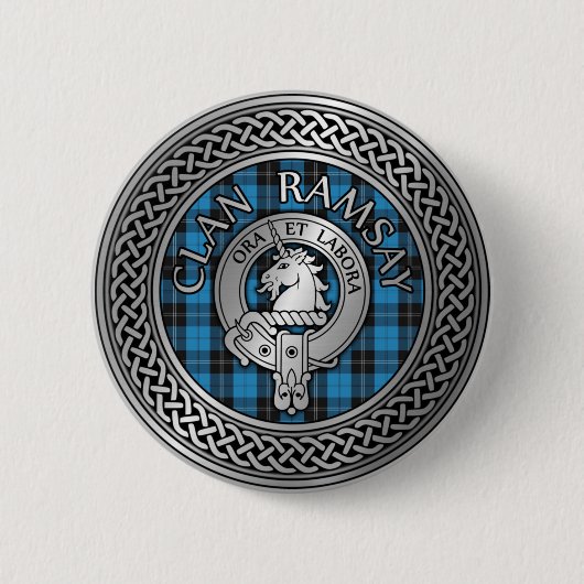 Clan Ramsay Crest & Hunting Tartan Knot Ronde Button 5,7 Cm (Voorkant)