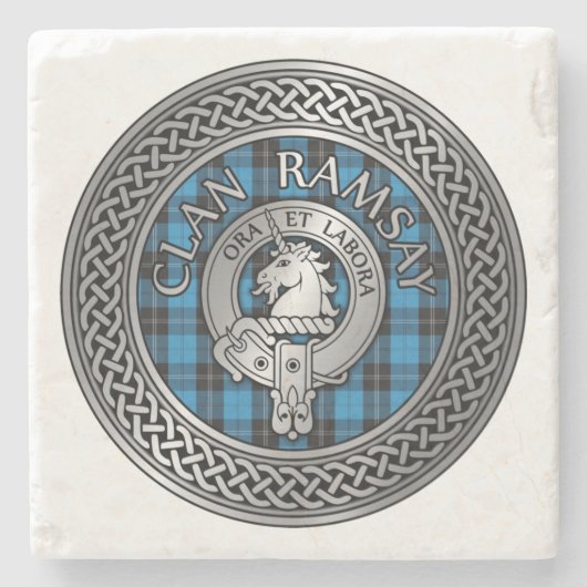 Clan Ramsay Crest & Hunting Tartan Knot Stenen Onderzetter (Voorkant)