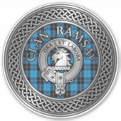 Clan Ramsay Crest & Hunting Tartan Knot Sticker (Voorkant)