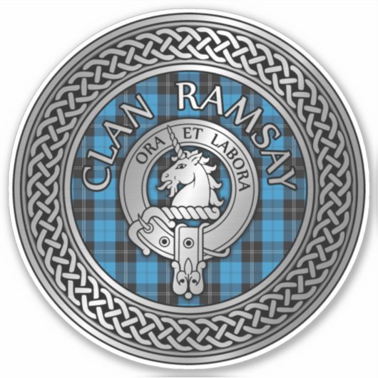 Clan Ramsay Crest & Hunting Tartan Knot Sticker (Voorkant)