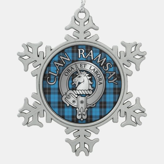 Clan Ramsay Crest & Hunting Tartan Knot Tin Sneeuwvlok Ornament (Voorkant)