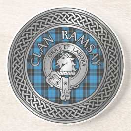 Clan Ramsay Crest & Hunting Tartan Knot Zandsteen Onderzetter