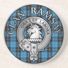 Clan Ramsay Crest & Hunting Tartan Knot Zandsteen Onderzetter