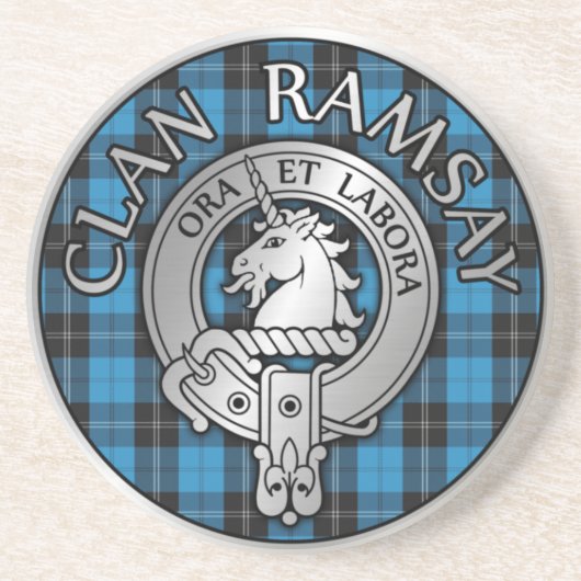 Clan Ramsay Crest & Hunting Tartan Knot Zandsteen Onderzetter (Voorkant)