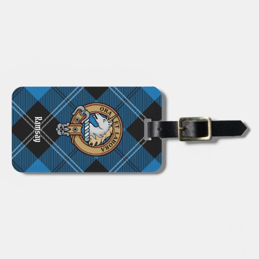 Clan Ramsay Crest over Blue Hunting Tartan Bagagelabel (Voorkant horizontaal)