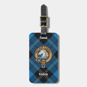Clan Ramsay Crest over Blue Hunting Tartan Bagagelabel