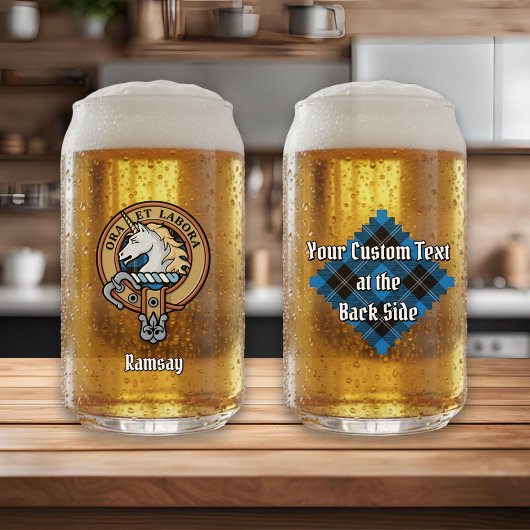 Clan Ramsay Crest over Blue Hunting Tartan Blikvorm Glas