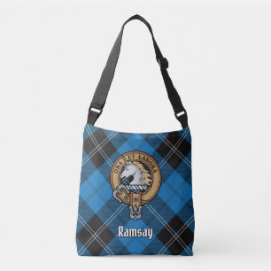 Clan Ramsay Crest over Blue Hunting Tartan Crossbody Tas