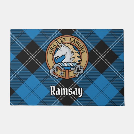 Clan Ramsay Crest over Blue Hunting Tartan Deurmat (Voorkant)