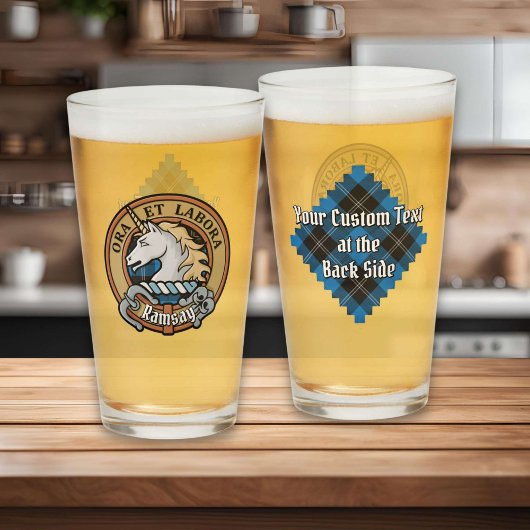 Clan Ramsay Crest over Blue Hunting Tartan Glas
