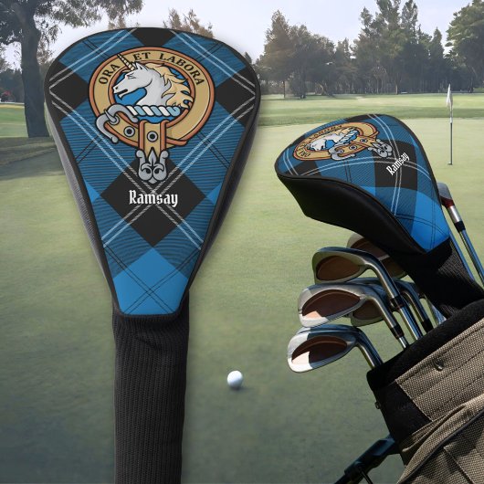 Clan Ramsay Crest over Blue Hunting Tartan Golfheadcover