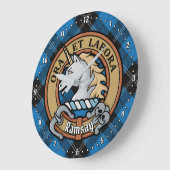 Clan Ramsay Crest over Blue Hunting Tartan Grote Klok (Hoek)