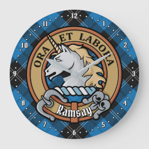 Clan Ramsay Crest over Blue Hunting Tartan Grote Klok