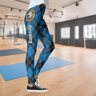 Clan Ramsay Crest over Blue Hunting Tartan Leggings