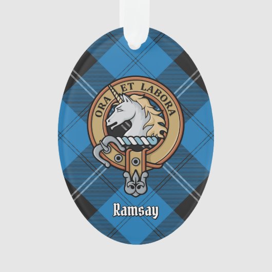 Clan Ramsay Crest over Blue Hunting Tartan Ornament (voorkant)