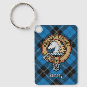 Clan Ramsay Crest over Blue Hunting Tartan Sleutelhanger (Voorkant)