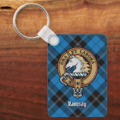Clan Ramsay Crest over Blue Hunting Tartan Sleutelhanger (Voorkant)