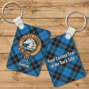 Clan Ramsay Crest over Blue Hunting Tartan Sleutelhanger