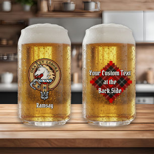 Clan Ramsay Crest over Red Tartan Blikvorm Glas
