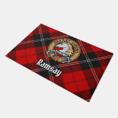 Clan Ramsay Crest over Red Tartan Deurmat (Schuin)