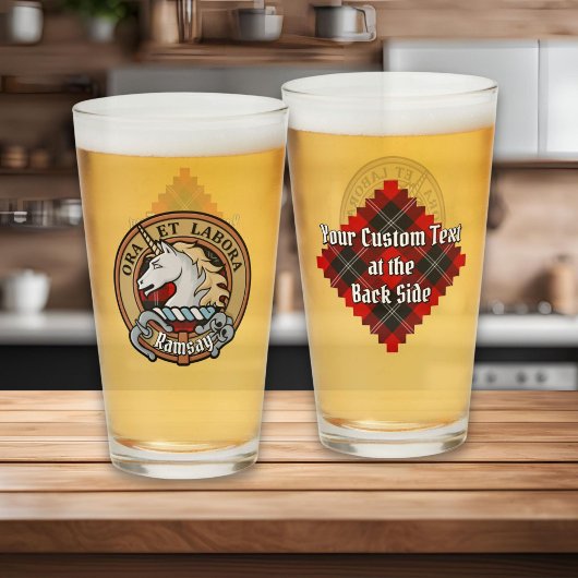 Clan Ramsay Crest over Red Tartan Glas