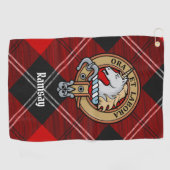 Clan Ramsay Crest over Red Tartan Golfhanddoek (Horizontaal)