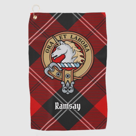 Clan Ramsay Crest over Red Tartan Golfhanddoek (Voorkant)