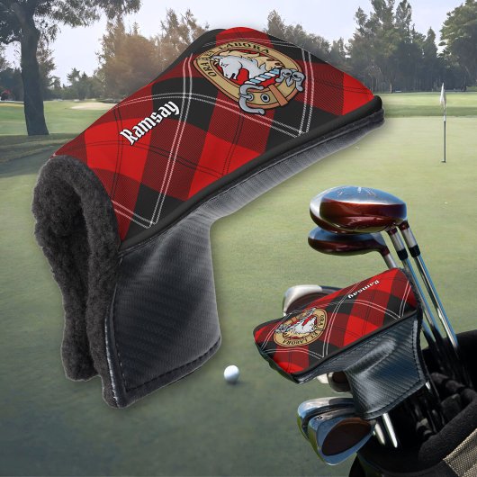 Clan Ramsay Crest over Red Tartan Golfheadcover