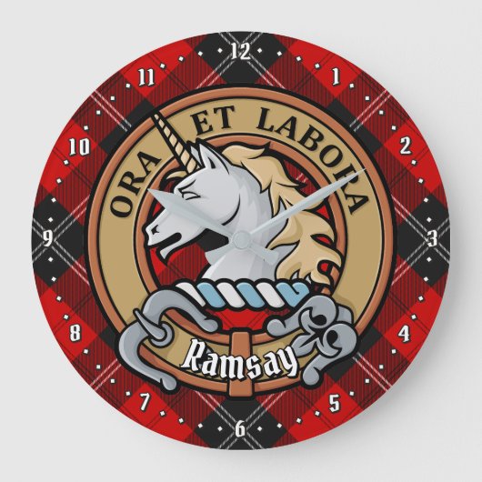Clan Ramsay Crest over Red Tartan Grote Klok (Voorkant)