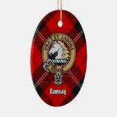 Clan Ramsay Crest over Red Tartan Keramisch Ornament (Rechts)