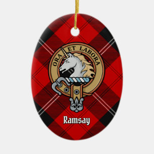 Clan Ramsay Crest over Red Tartan Keramisch Ornament
