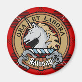 Clan Ramsay Crest over Red Tartan Magneet (Voorkant)
