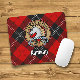 Clan Ramsay Crest over Red Tartan Muismat