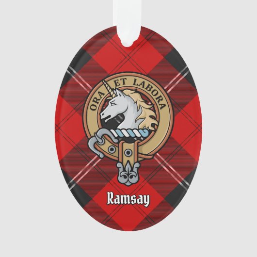 Clan Ramsay Crest over Red Tartan Ornament (voorkant)